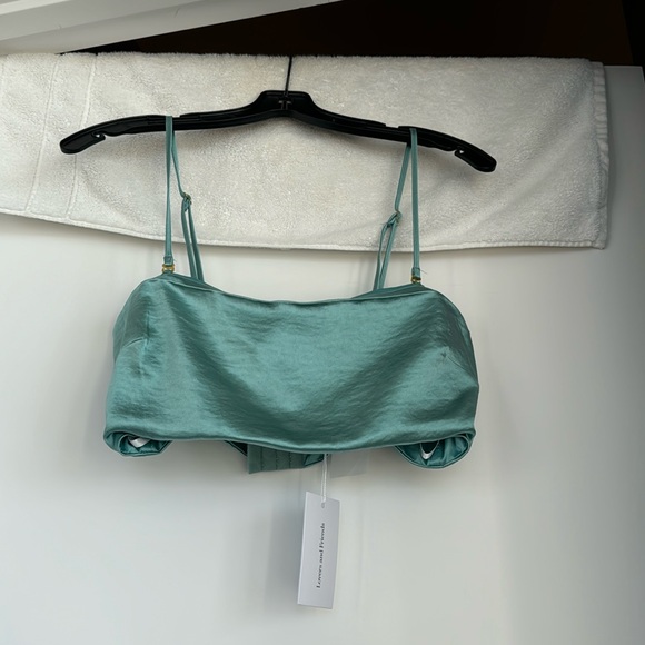 Lovers + Friends Tops - Lovers + Friends Satin Teal Cropped Cami Top